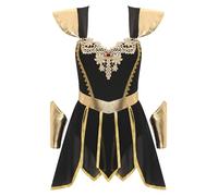 Fldy Costume pour femme - Robe de guerrière grecque - Manches et jambières - Pour carnaval, Halloween, grecque - Costume de combattante romaine - Pour cosplay - Noir - Taille XL