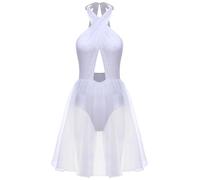 Fldy Costume pour femme - Robe Monroe emblématique - Blanc - Dos nu - Paillettes - Robe de danse - Blanc - Taille M