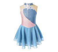 Fldy Enfant Justaucorps Gymnastique Fille Tutu Robe Patinage Artistique Competition Strass Asymétrique Robe Danse Ballet Latine Dancewear 5-16 Ans Gris Bleu 7-8 ans