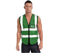 Fldy Gilet De Sécurité Réfléchissant Haute Visibilité Pour Adultes À Fermeture Éclair Sans Manches Et Avec De Multiples Poches Vêtement De Travail Pour La Vert Taille unique