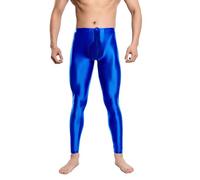 Fldy Legging brillant pour homme en nylon brillant à l'huile Collants brillants Sous-vêtements longs éléphants avec volants, bleu, XXL