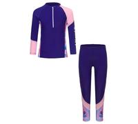 Fldy Maillot de bain 2 pièces pour fille - Protection UV - Haut à manches longues - Pantalon long - Maillot de bain pour enfants - Protection solaire, Violet, 122-128