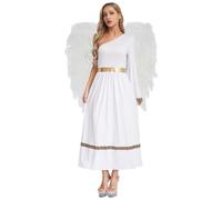 Fldy Robe d'ange pour femme - Ailes - Déesse grecque romaine - Costume d'ange pour Halloween, carnaval, crèche - Blanc - Taille XL