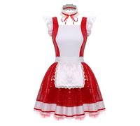 Fldy Robe de servante à paillettes pour femme - Tutu Anime - Cosplay Lolita - Robe tablier et collier - Fête à thème - Costume de carnaval - Rouge - Taille L