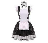 Fldy Robe de servante à paillettes pour femme - Tutu Anime - Cosplay Lolita - Robe tablier et collier - Pour fête à thème, carnaval - Noir - Taille L