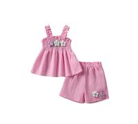 Fldy Tenue d'été pour bébé fille - Haut et short - Décoration florale 3D - Débardeur froncé - Short - 2 pièces, Rose, 50-62