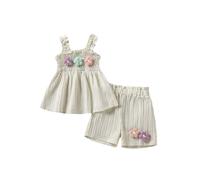 Fldy Tenue d'été pour bébé fille - Haut et short - Décoration florale 3D - Débardeur froncé - Short - 2 pièces, beige, 50-62