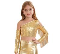 Fldy Tenues De Disco pour Fête De Vacances pour Enfants Filles en Quête De Rendezvous Tenues De Performance De Rue pour Danse Jazz Et Hiphop Tops De Danse Or 7-8 Ans