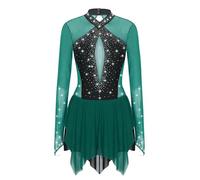 Fldy Tunique De Gymnastique Féminine en Plusieurs Couches avec Entailles en Forme De Trou De Serrure pour La Figure De Patinage Artistique Et Le Costume De Danse Vert foncé M