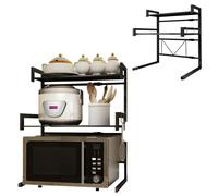 Fleau Home - Étagère réglable en métal pour micro-ondes - Support de cuisine avec rangement - Noir - Convient aux fours et micro-ondes