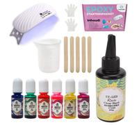 Fleau Kids Epoxy Starterpaket XL – 200 G Résine – Lampe UV – Boucles D’Oreilles – Bijoux DIY – Moules Silicone – Encres 6 Couleurs