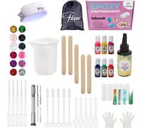 Fleau Kids Kit Résine Époxy XXL – Kit Débutant Avec UV – Résine De Coulée – Moules Silicone – 6 Couleurs – 12 Paillettes – Bijoux Et Boucles