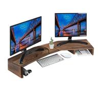 Fleau Rehausseur d'écran réglable Home - Support pour ordinateur portable - Organiseur de bureau ergonomique - Support pour deux écrans avec tiroir - Rehausseur - Bois