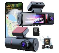Fleau Tech Dashcam 4K pour voiture - Caméra avant et arrière 3 en 1 - WLAN et GPS - Écran 3,5 pouces - Capteur G - Mode parking - Enregistrement