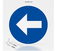 Flèche à gauche panneau signalisation rond prépercé en aluminium + kit de fixation - Diamètre 300 mm