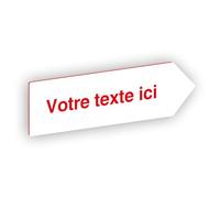 Flèche directionnelle gravée autocollante personnalisable, Plaque signalétique orientation Droite - blanc écriture rouge - format 20x6