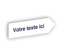 Flèche directionnelle gravée autocollante personnalisable, Plaque signalétique orientation Droite - blanc écriture bleue - format 20x6