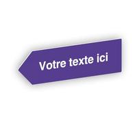 Flèche directionnelle gravée autocollante personnalisable, Plaque signalétique orientation Gauche - violet - format 20x6
