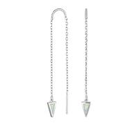 Flèche Minimaliste Délicate Triangle Inversé Incrustation D'Opale Créée Blanc Iridescent Longue Chaîne Pendants D'Oreilles Pour Femmes Ados .925 Argent Sterling