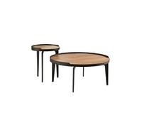 FLECHER - Ensemble Table Basse Bout de Canapé en Chêne et Métal Gris Antrhacite -
