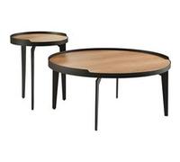 FLECHER - Ensemble Table Basse Bout de Canapé en Chêne et Métal Gris Antrhacite -