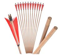 Flèches en bambou faites main - 6/12 pièces - Plumes de 5 pouces et hampe de 33 pouces, compatibles avec l'arc long et l'arc recourbé pour la chasse et l'entraînement à l'archerie (12pcs, Rouge)