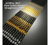 Flèches en carbone pur de 30,5 pouces, 6/12 pièces, rectitude ±0,001, pour arc classique, chasse, entraînement au tir, équipement de tir à l'arc 6pc Spine450 V1