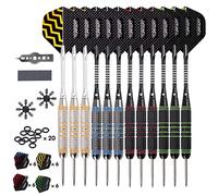 Fléchette Fléchettes Pointe Acier 12 pcs 24g Fléchettes Professionnelles 24 Ailes 12 Fléchettes avec 20 Anneaux en Caoutchouc Outil à Anneaux en Laiton Fléchettes Coffret (Classique)