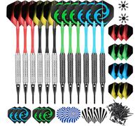 Flechette Pointe Plastique,12 Fléchettes avec 24 Ailettes et 50 Pointes,Set de Flechettes à Pointe Souple pour Cible de Flechette Electronique,Jeu de fléchettes Professionnel,Sûre et Durable