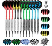 Flechette Pointe Plastique,12 Fléchettes avec 24 Ailettes et 50 Pointes,Set de Flechettes à Pointe Souple pour Cible de Flechette Electronique,Jeu de fléchettes Professionnel,Sûre et Durable