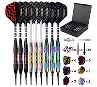 Flechette Pointe Plastique Fléchettes 9 pcs 18 Grammes avec 50 Pointe Flechette Plastique 20 Anneaux en Caoutchouc 27 Vol Flechettes pour Cible Electronique (Coloré)