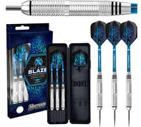 Fléchettes Blaze INOXJeu de fléchettes à Pointe en Acier avec étui de Transport21 g,22 g,23 g et 24 gComprend des tiges Supergrip et des ailettes Marathon de 100 microns.[B1439]