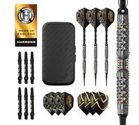 Harrows Fléchettes Professionnelles Opus - 90% tungstène - Pointe Souple - 18 g - Set de 16 pièces (3 fléchettes) avec Manches en Carbone St, ailettes Opus et étui à fléchettes Slimcase - 18 g