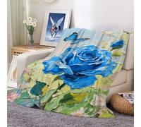 Fleece Blanket Throw - Blue Roses and Butterflies Versatile Soft Warm Blankets Fluffy Throws for Sofa Couch Single Size, Cozy Solid Bed Travel 100x130cm