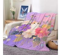 Fleece Blanket Throw - Kitten Flower Bush Butterfly Versatile Soft Warm Blankets Fluffy Throws for Sofa Couch Single Size, Cozy Solid Bed Travel 100x130cm
