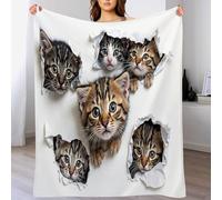 Fleece Throw Blanket for Sofa - Fluffy Cosy Warm Blankets for Bed, Soft Cat That Broke Through The Wall Single Throw Gifts for Boys and Girls, Off White, 130 X 150 Cm White 3D Cute Animals