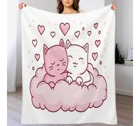 Fleece Throw Blanket for Sofa - Fluffy Cosy Warm Blankets for Bed, Soft Cats in Love Single Throw Gifts for Boys and Girls, Off White, 130 X 150 Cm Pink Cute Cartoon Style