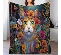 Fleece Throw Blanket for Sofa - Fluffy Cosy Warm Blankets for Bed, Soft Flowers and Cats King Throw Gifts for Boys and Girls, Off White, 200 X 240 Cm Mixed Colors Realistic Animal Patterns