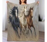 Fleece Throw Blanket for Sofa - Fluffy Cosy Warm Blankets for Bed, Soft Horses Galloping on The Grass Baby Throw Gifts for Boys and Girls, Off White, 70 X 100 Cm Beige Wild Animals