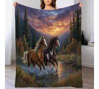 Fleece Throw Blanket for Sofa - Fluffy Cosy Warm Blankets for Bed, Soft Running Horse Super King Throw Gifts for Boys and Girls, Off White, 220 X 240 Cm Mixed Colors Realistic Animal Patterns