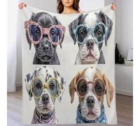 Fleece Throw Blanket for Sofa - Fluffy Cosy Warm Blankets for Bed, Soft The Dog is Wearing Sunglasses Baby Throw Gifts for Boys and Girls, Off White, 70 X 100 Cm Mixed Colors Realistic Animals