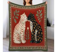 Fleece Throw Blanket for Sofa - Fluffy Cosy Warm Blankets for Bed, Soft Tiger and Leopard Super King Throw Gifts for Boys and Girls, Off White, 220 X 240 Cm Red Abstract Animal Art Style