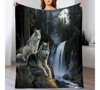 Fleece Throw Blanket for Sofa - Fluffy Cosy Warm Blankets for Bed, Soft Wolves in The Forest Double Throw Gifts for Boys and Girls, Off White, 150 X 200 Cm Grey Realistic Wildlife Prints