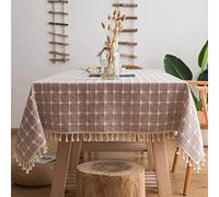 Flei Coton et Lin Nappe 70x110cm, Nappe de Lin en Coton, Contre la poussière Facile à Nettoyer Résistance aux Rides Antibactérien, pour Maison,Mariage Cérémonie - Treillis