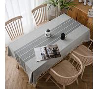 Flei Nappe de Table 110x220cm, Imperméable Anti tâche, Nappe Antitaches, Lavable Infroissable, pour Les Cuisine Salle à Manger - Bande Grise