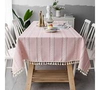 Flei Nappe Lin 110x150cm, Nappe Simple Style, Lavable Entretien Facile Résistant Résistance aux Rides Antibactérien, pour des Tables de Stockage - Rose