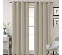 Flei Rideau de Fenêtre 120x140cm(L x H), Rideaux Velours Opaques, Isolement Thermique Installation Facile Anti Moisissure Antibactérien, pour La Decoration de Chambre - Beige 2 Pièces