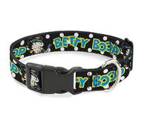 Fleischer Studios, Inc. Collier pour chien avec boucle en plastique Betty Boop Biker Betty Clignotant Texte à pois Noir/blanc/bleu 21,6 à 30,5 cm de large