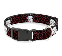 Fleischer Studios, Inc. Collier pour chien avec boucle en plastique, Betty Boop Clignotant Pose XOXO Texte à pois Noir/rouge 33 à 43 cm Largeur 3,8 cm