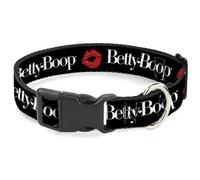 Fleischer Studios, Inc. Collier pour chien avec boucle en plastique, texte Betty Boop et Kiss noir, blanc, rouge, 50,8 à 78,7 cm, 3,8 cm de large